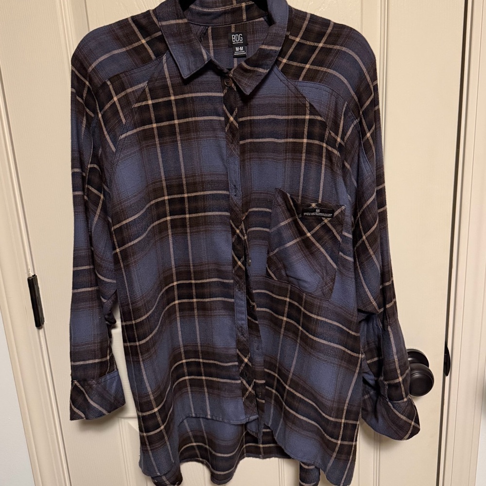 BDG Brown and Blue Plaid Shirt